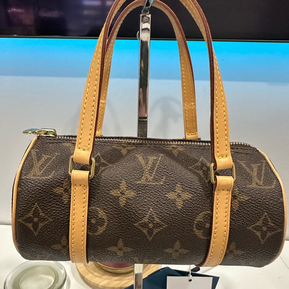 Louis Vuitton Brown Monogram Papillon 19 RARE  Top-Handle Bag with Tan Trim